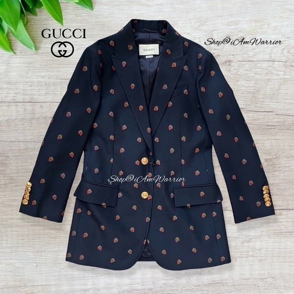 Gucci NWT strawberry print navy gold Fil Coupé blazer *Shop@iamwarrior - Picture 4 of 13